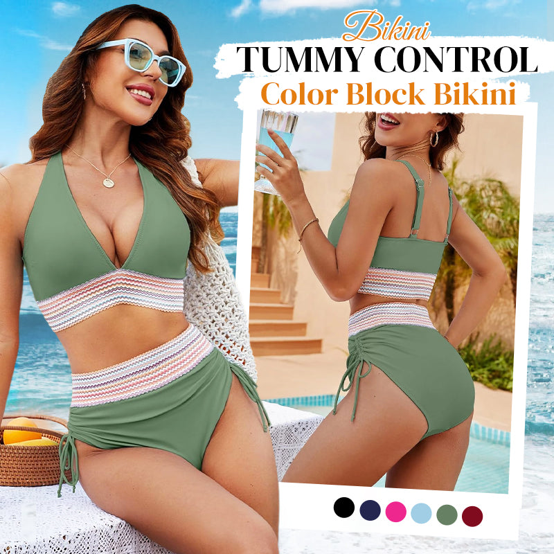 🔥Summer Sale 49% OFF💥👙Tummy Control Color Block Bikini Set
