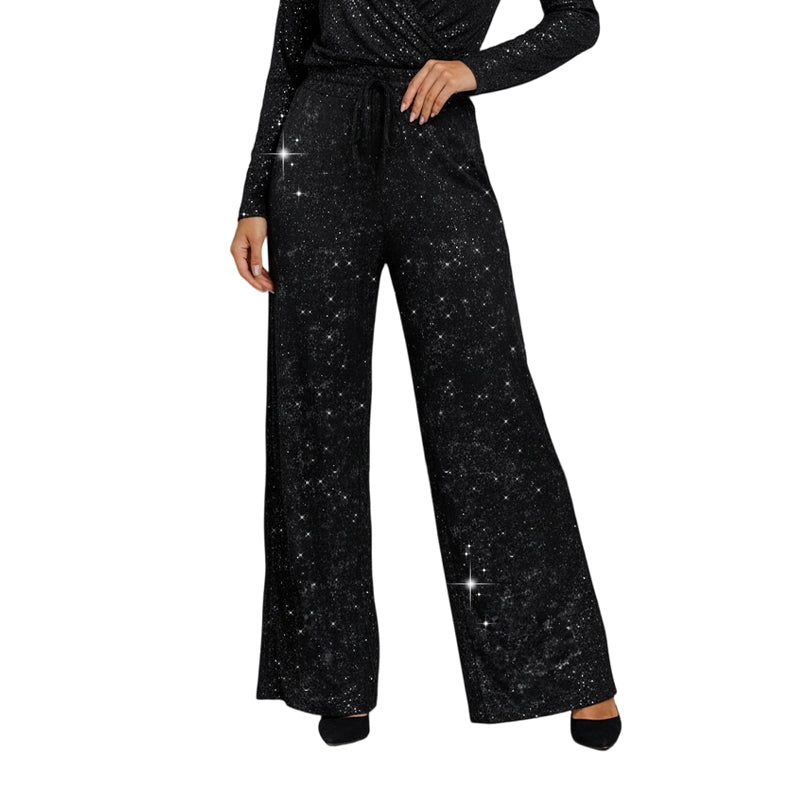 💖LAST DAY SALE 70% OFF🥰Women's Sequin Sparkle Wide Leg Pants with Elastic Waistband