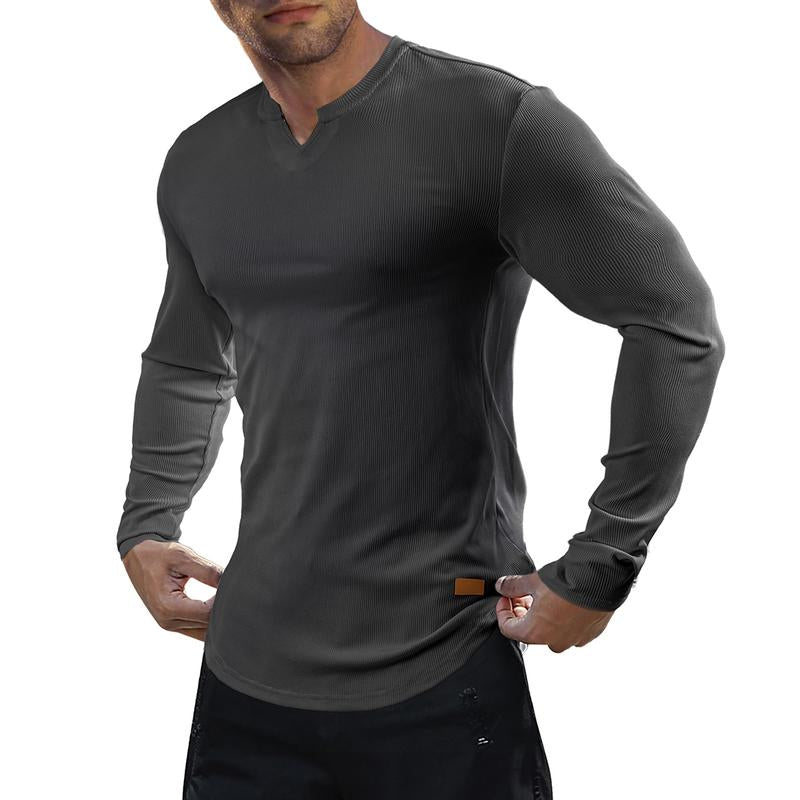 Men's Athletic Longline Ribbed Top š„ ā V-Neck Long Sleeve, Moisture-Wicking for Gym Sessions/Casual