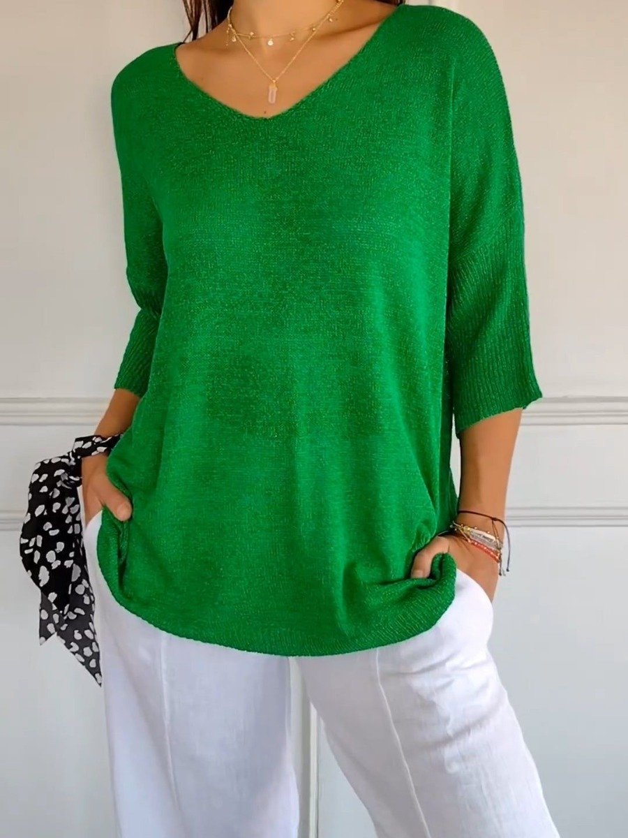 🥰Solid Color Knitted V-neck Top