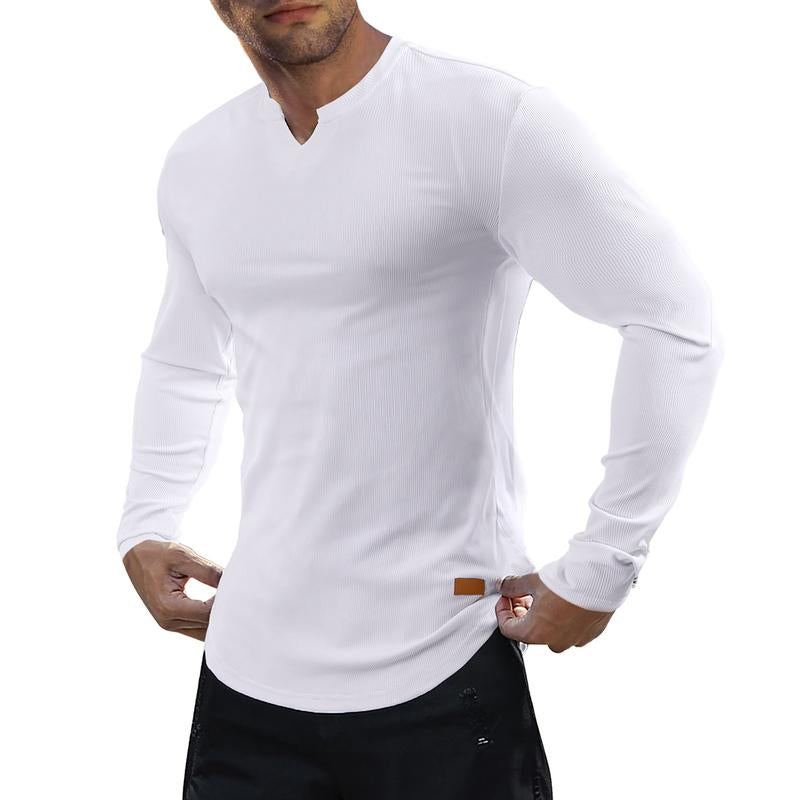 Men's Athletic Longline Ribbed Top š„ ā V-Neck Long Sleeve, Moisture-Wicking for Gym Sessions/Casual