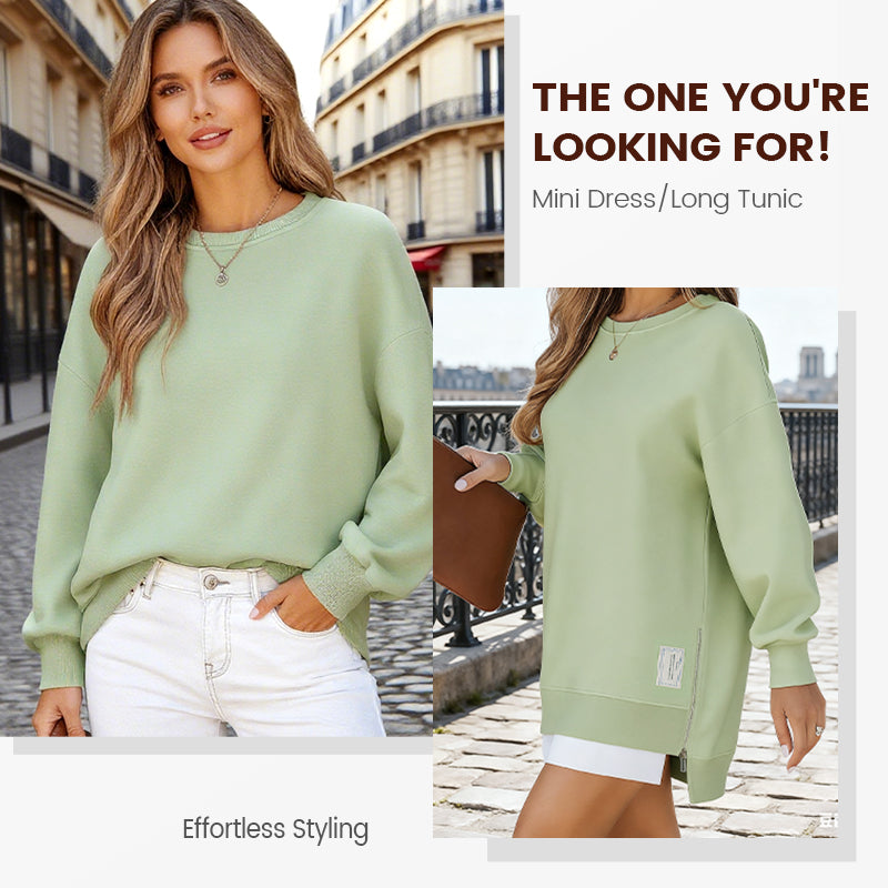 Long Sleeve Pullover Zipper Slit Casual Sweatshirt Dress