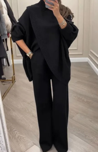 🔥 61% OFF! NEW! Women's 2-piece set – Asymmetrical sweater + wide-leg pants, relaxed fit and soft fabric, ultra comfortable 👚✨
