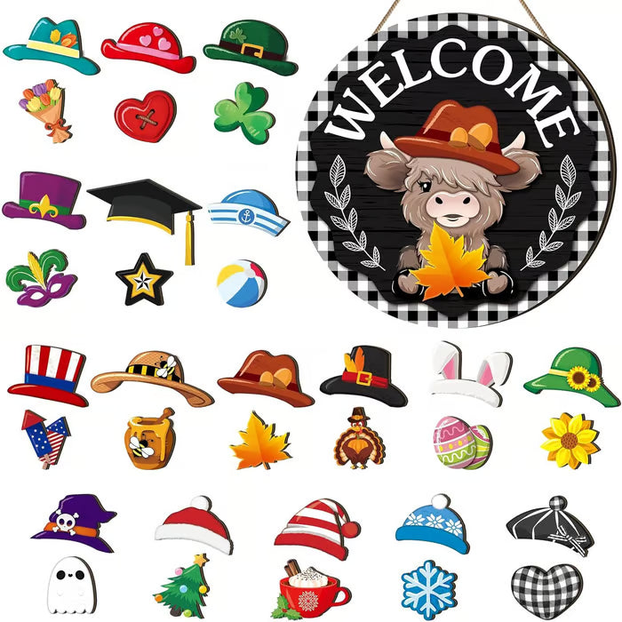 🎁50% OFF🍁Christmas Best Decorations🎄Interchangeable Wooden Gnome Welcome Sign🎅