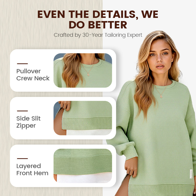 Long Sleeve Pullover Zipper Slit Casual Sweatshirt Dress