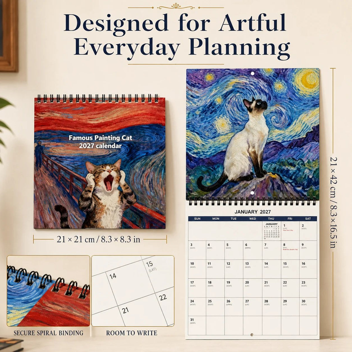 ๐ฑ 2027 Cat Art Calendar โ 12 Masterpieces Reimagined With A Curious Feline Twist