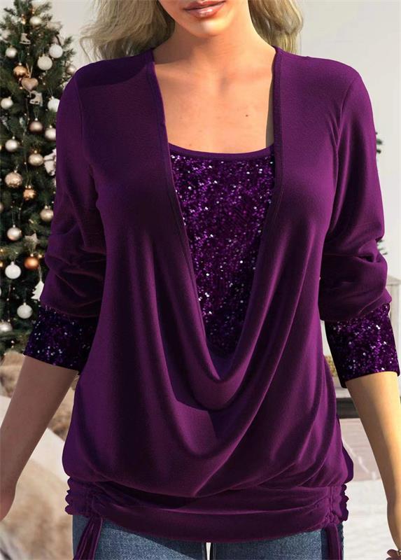 🎄Sequin Loose Smocked Fake Two-Piece Top