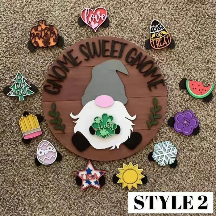 🎁50% OFF🍁Christmas Best Decorations🎄Interchangeable Wooden Gnome Welcome Sign🎅