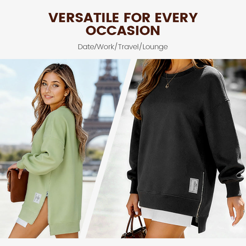 Long Sleeve Pullover Zipper Slit Casual Sweatshirt Dress