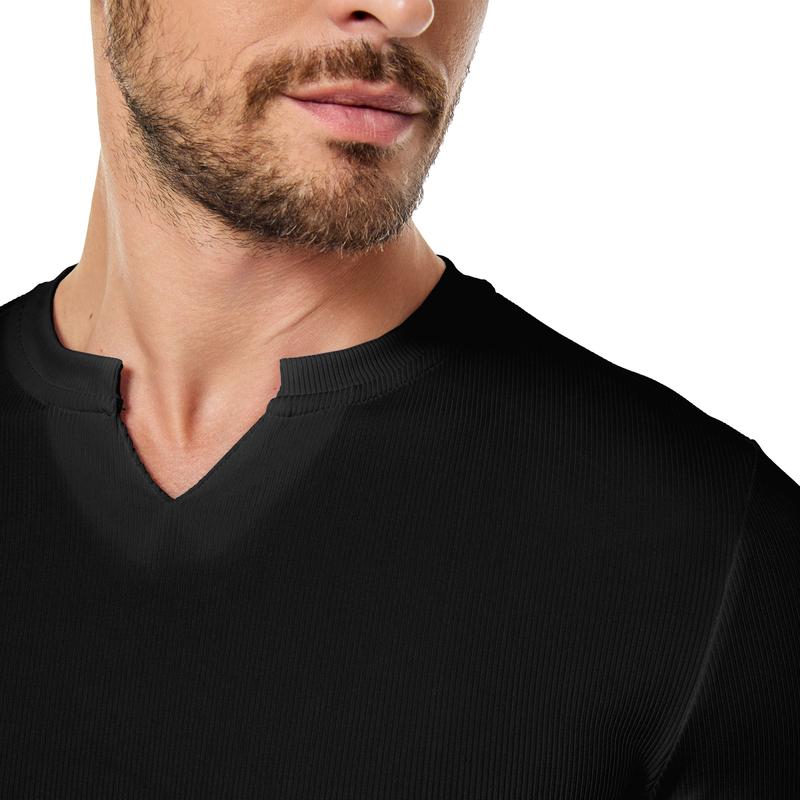 Men's Athletic Longline Ribbed Top š„ ā V-Neck Long Sleeve, Moisture-Wicking for Gym Sessions/Casual