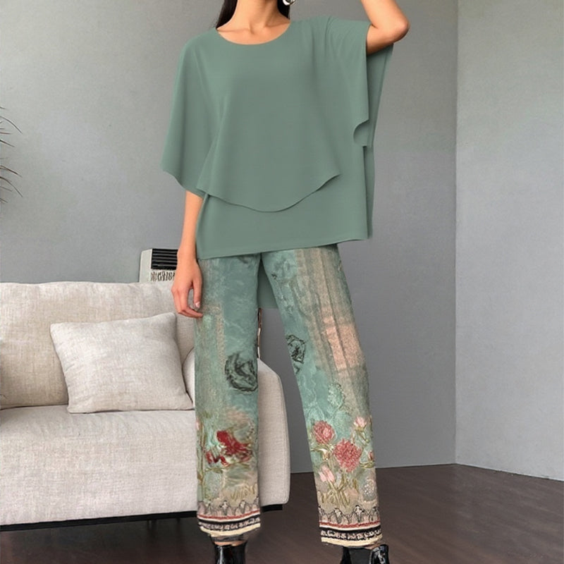 🔥LAST DAY SALE - 49% OFF🔥Women’s Printed Pants and Crew Neck Top Set