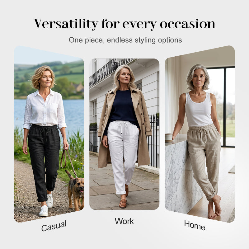 🌸LAST DAY SPECIAL PRICE: £11.99!!🌸Women's Elastic Waist Cotton Linen Casual Pants