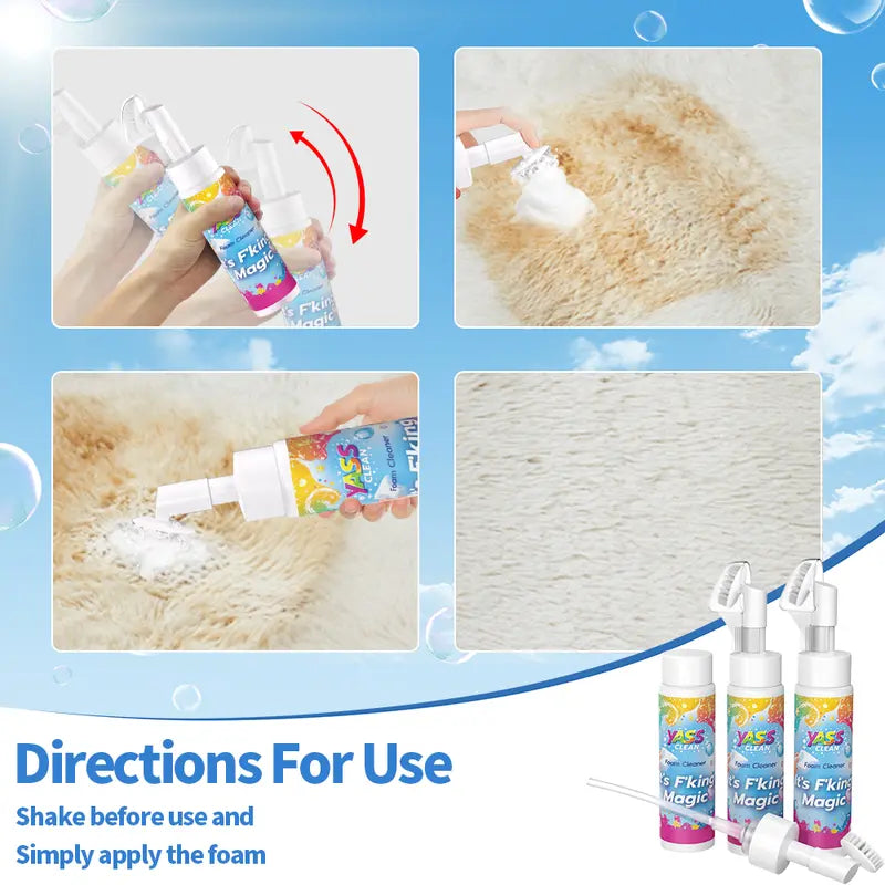 F'king Magic Fabric and Upholstery Foam Cleaner 3PACK 200ML Removes Stains With Carpet Cleaner Brush,Effectively Removes Stains And Odours Caused By Pets From Carpets And Upholstery