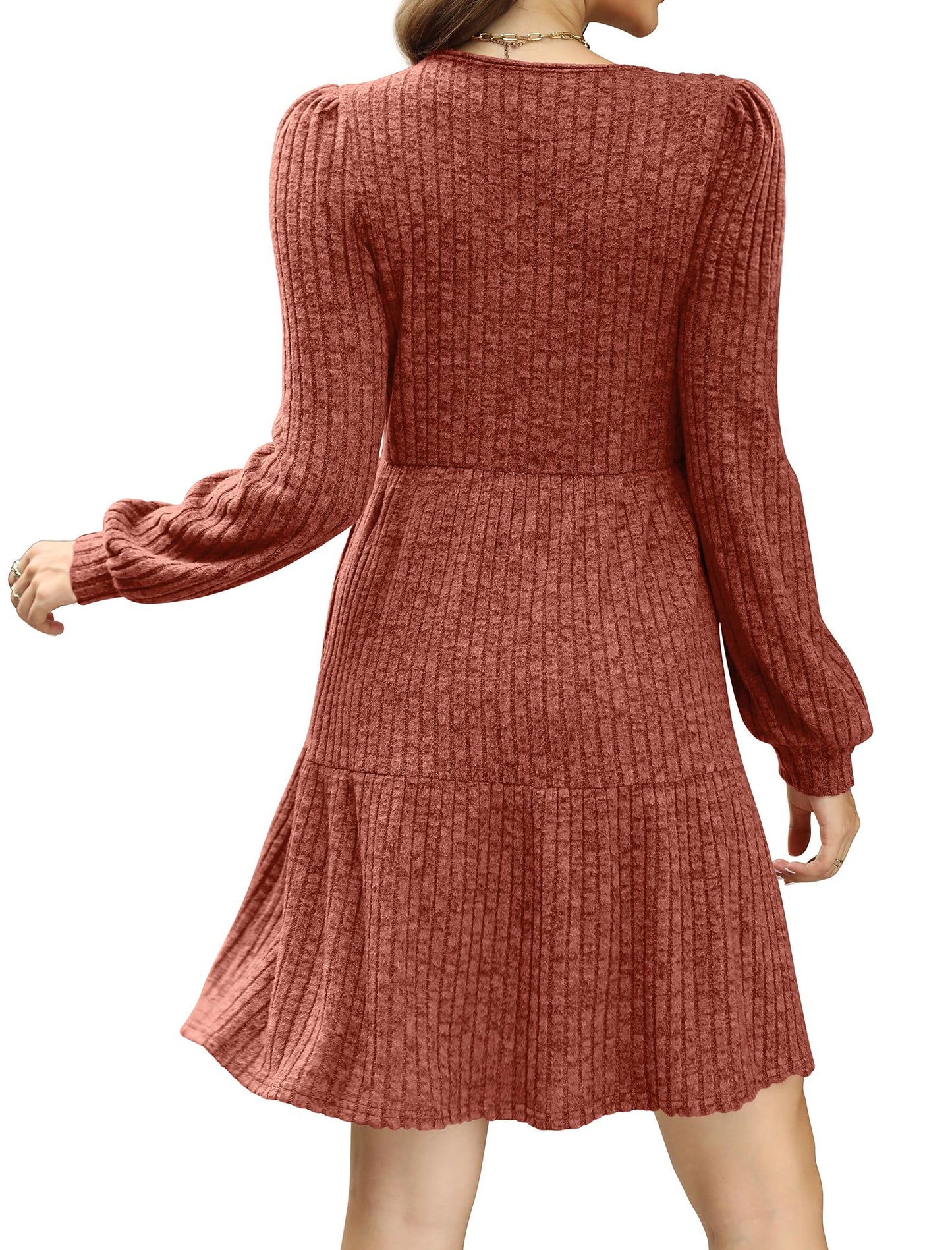 🍂2025 Autumn New Style 60% OFF⏰Women's Square Neck Lantern Sleeve Ribbed Dress|Glow in Autumnal Elegance!🍁