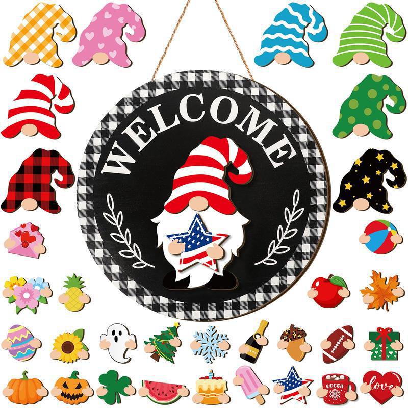 🎁50% OFF🍁Christmas Best Decorations🎄Interchangeable Wooden Gnome Welcome Sign🎅