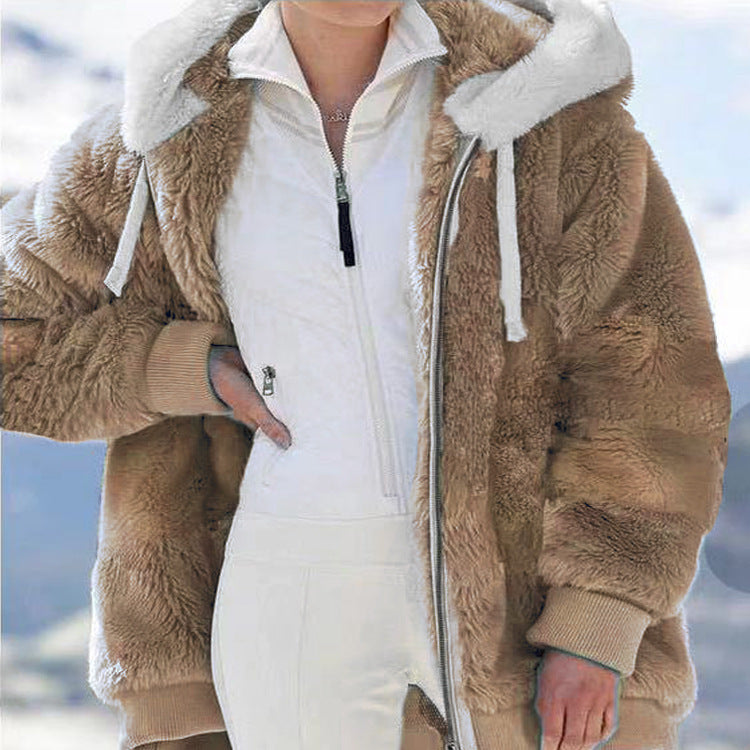 Hooded Fleece Jacket with Shearling Lining