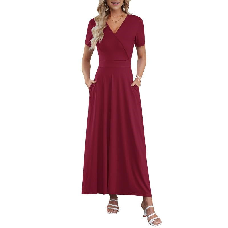 👗2026 Summer Hot Sale 49% OFF🌈 Women's V neck Ankle Length Floral Print Beach Long Flowy Maxi Dress with Pockets🎀