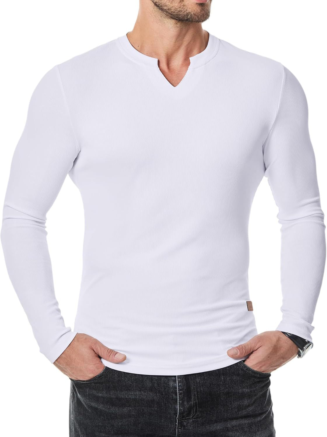 Men's Athletic Longline Ribbed Top š„ ā V-Neck Long Sleeve, Moisture-Wicking for Gym Sessions/Casual