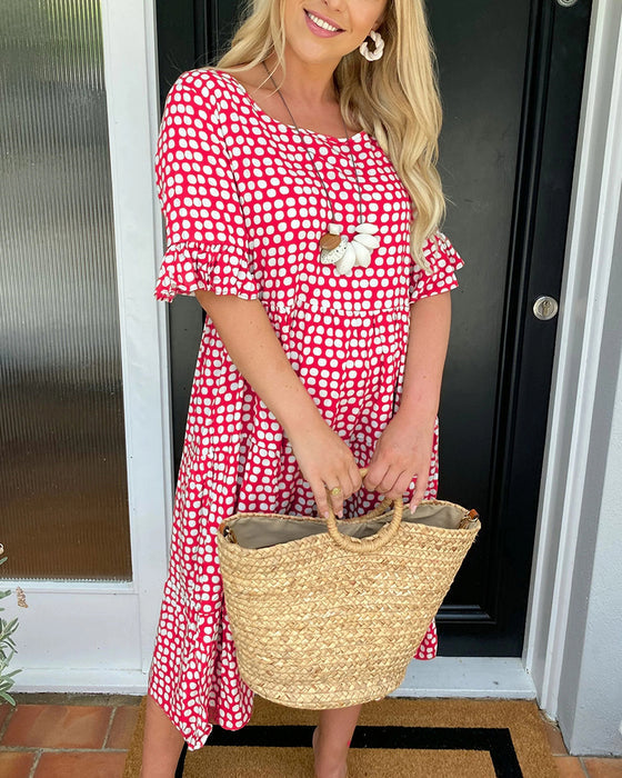 🎁 Hot Sale🎁50%OFF💥Round Neck Polka Dot Print Midi Dress