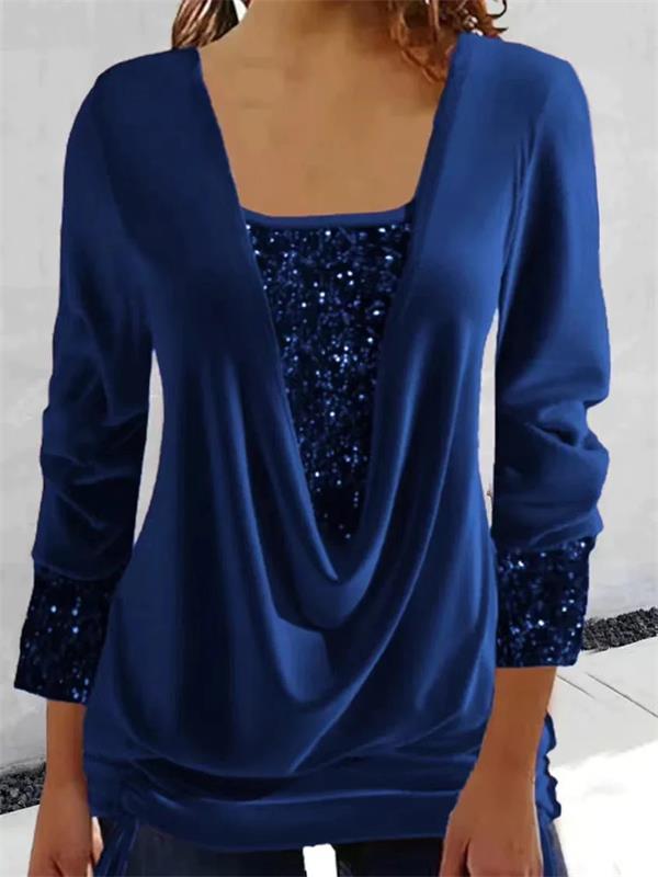 🎄Sequin Loose Smocked Fake Two-Piece Top