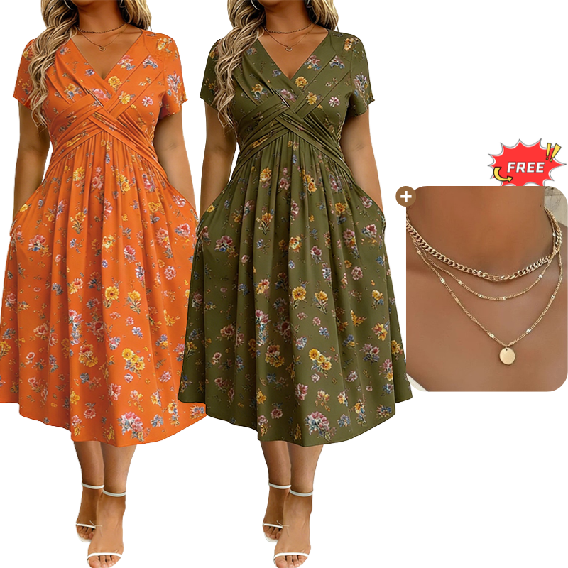 ⏳LAST DAY SALE ONLY£17.99!!🌿Women's V-Neck Floral Print Dress with Twist Waist