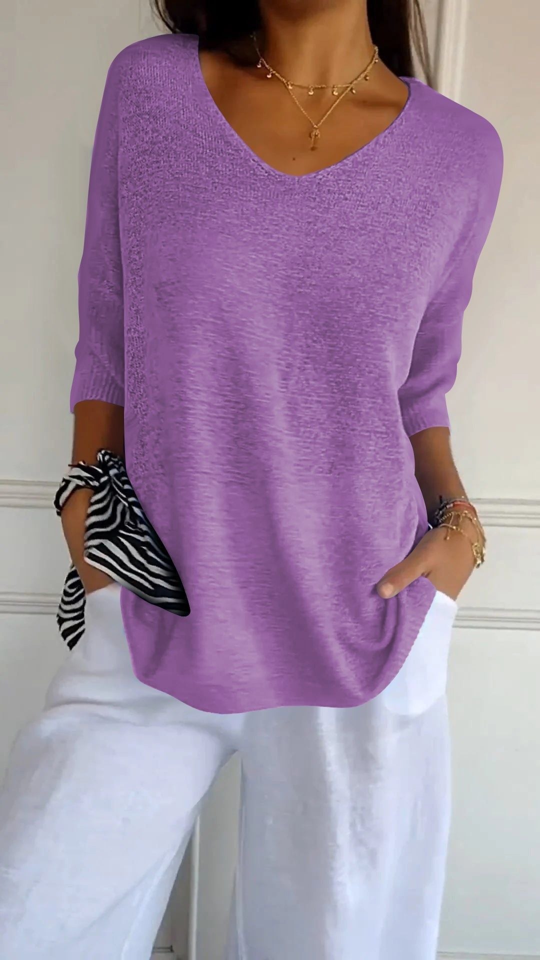 🥰Solid Color Knitted V-neck Top