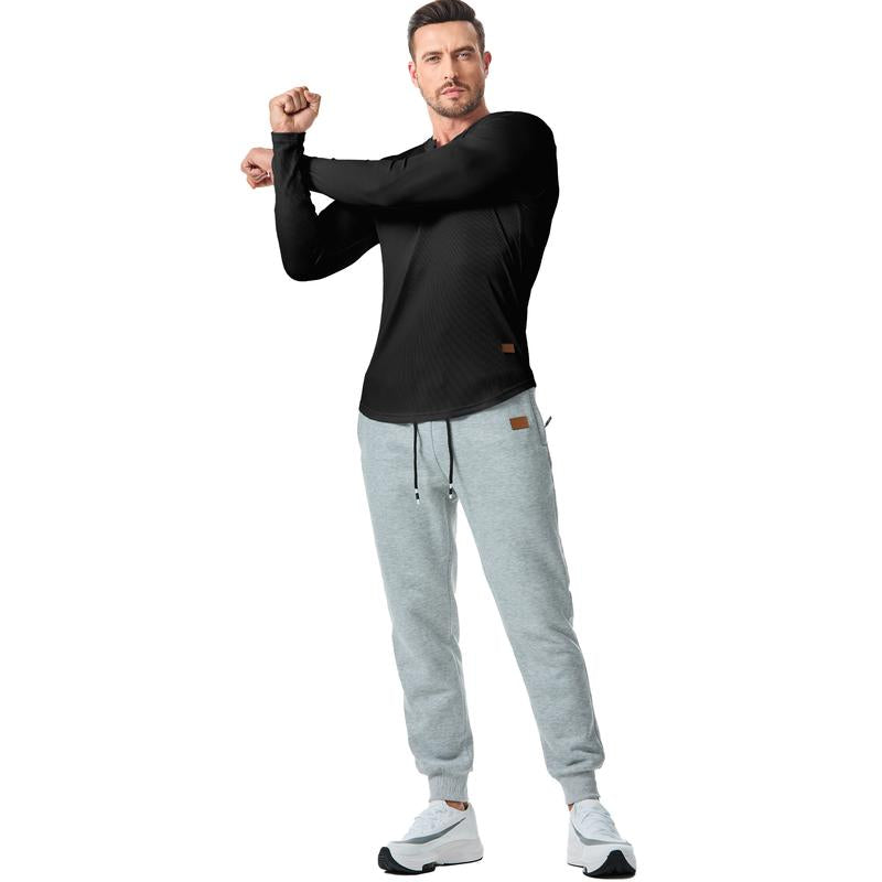 Men's Athletic Longline Ribbed Top š„ ā V-Neck Long Sleeve, Moisture-Wicking for Gym Sessions/Casual