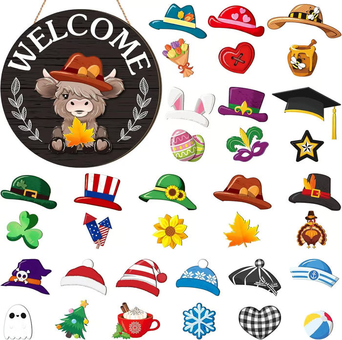 🎁50% OFF🍁Christmas Best Decorations🎄Interchangeable Wooden Gnome Welcome Sign🎅