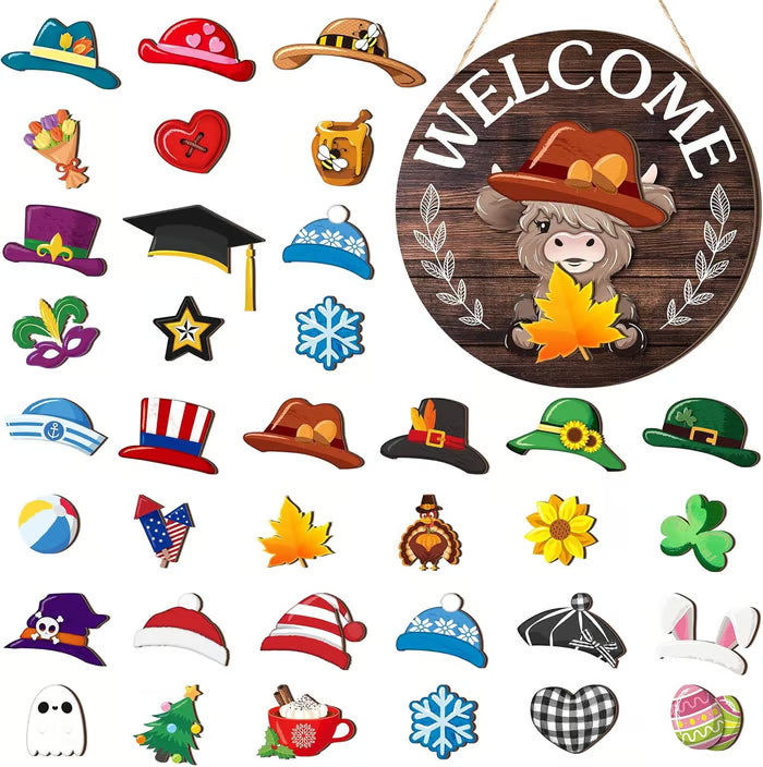 🎁50% OFF🍁Christmas Best Decorations🎄Interchangeable Wooden Gnome Welcome Sign🎅