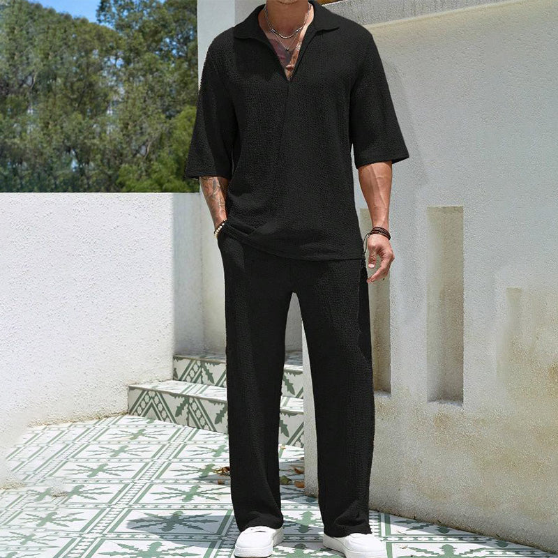 🌸2025 New Products 50% OFF💖Men's 2 Pieces Short Sleeve V-Neck Top & Pants Sets