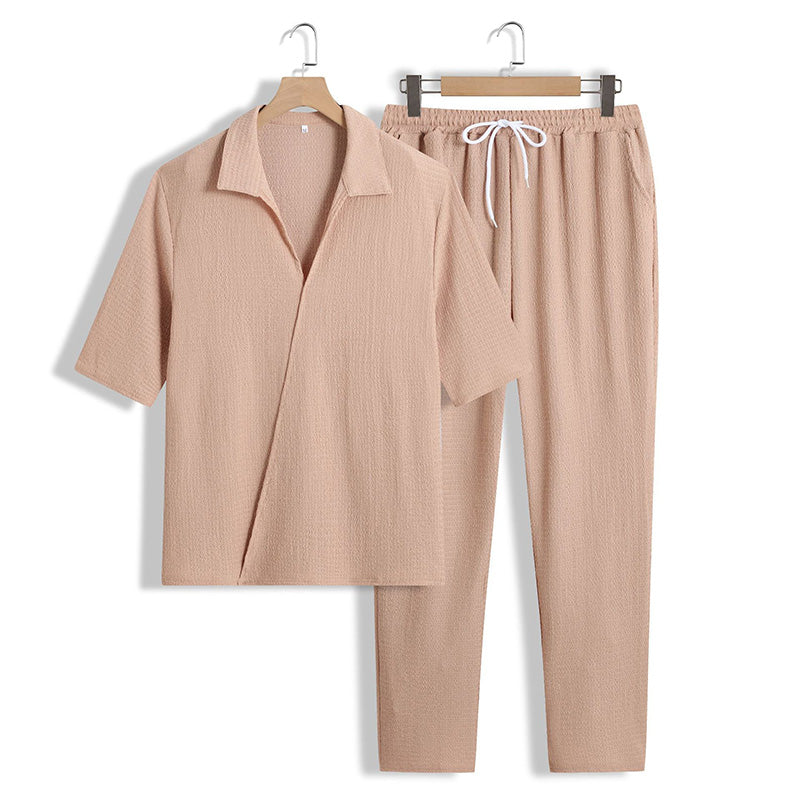 🌸2025 New Products 50% OFF💖Men's 2 Pieces Short Sleeve V-Neck Top & Pants Sets