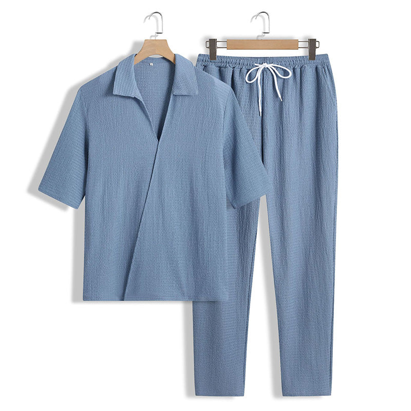 🌸2025 New Products 50% OFF💖Men's 2 Pieces Short Sleeve V-Neck Top & Pants Sets