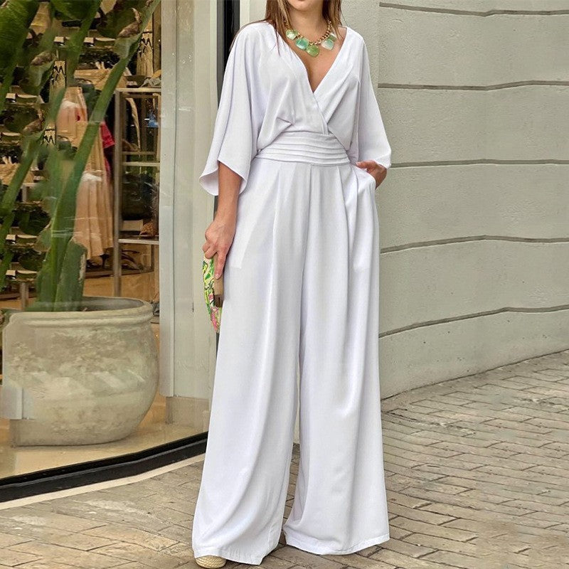 🌷Women's Elegant V-Neck Wide Leg Jumpsuit