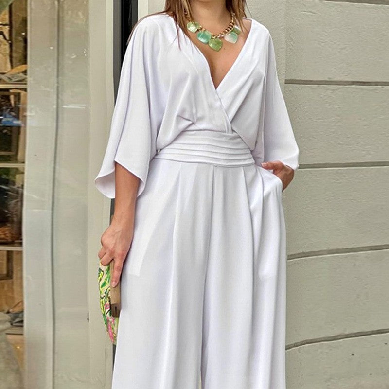 🌷Women's Elegant V-Neck Wide Leg Jumpsuit