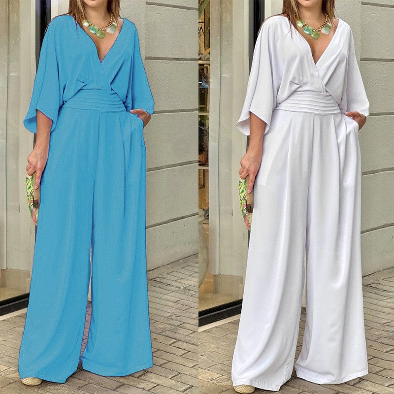 🌷Women's Elegant V-Neck Wide Leg Jumpsuit
