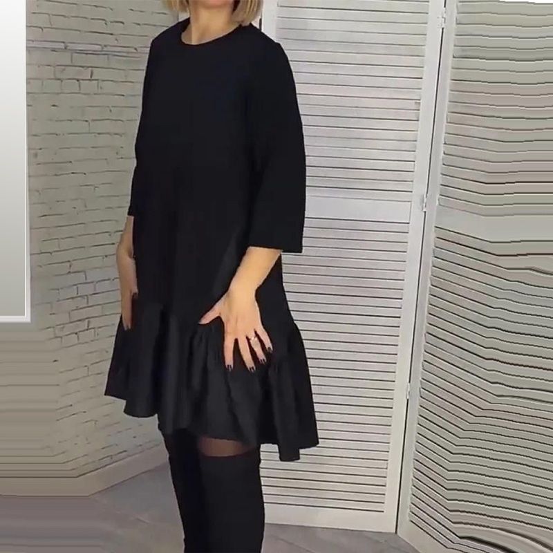 💖Loose Pleated Elegant Black Dress with Seven-pointed Sleeves