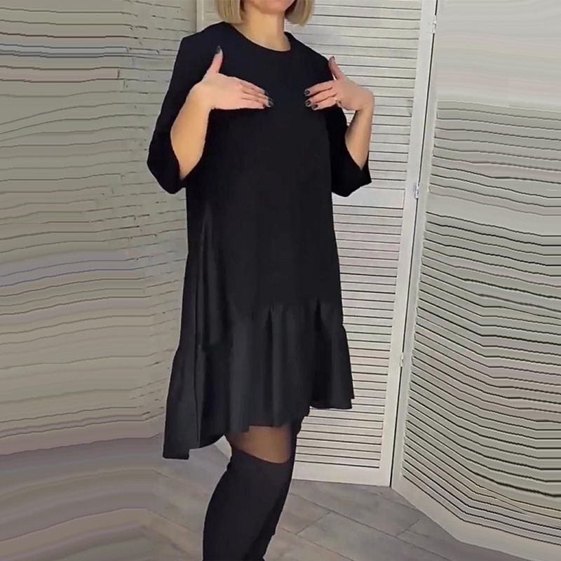 💖Loose Pleated Elegant Black Dress with Seven-pointed Sleeves