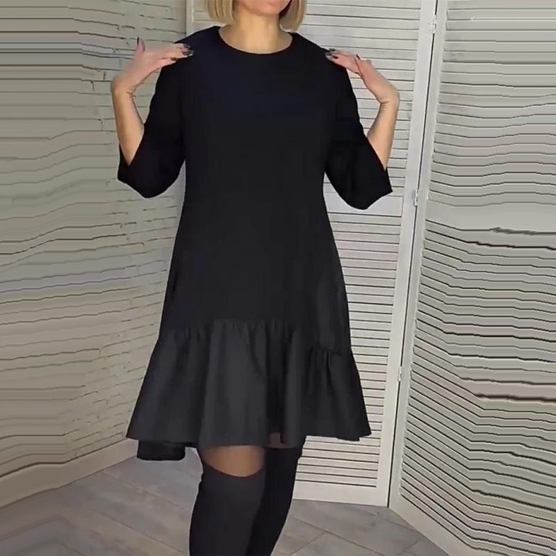 💖Loose Pleated Elegant Black Dress with Seven-pointed Sleeves