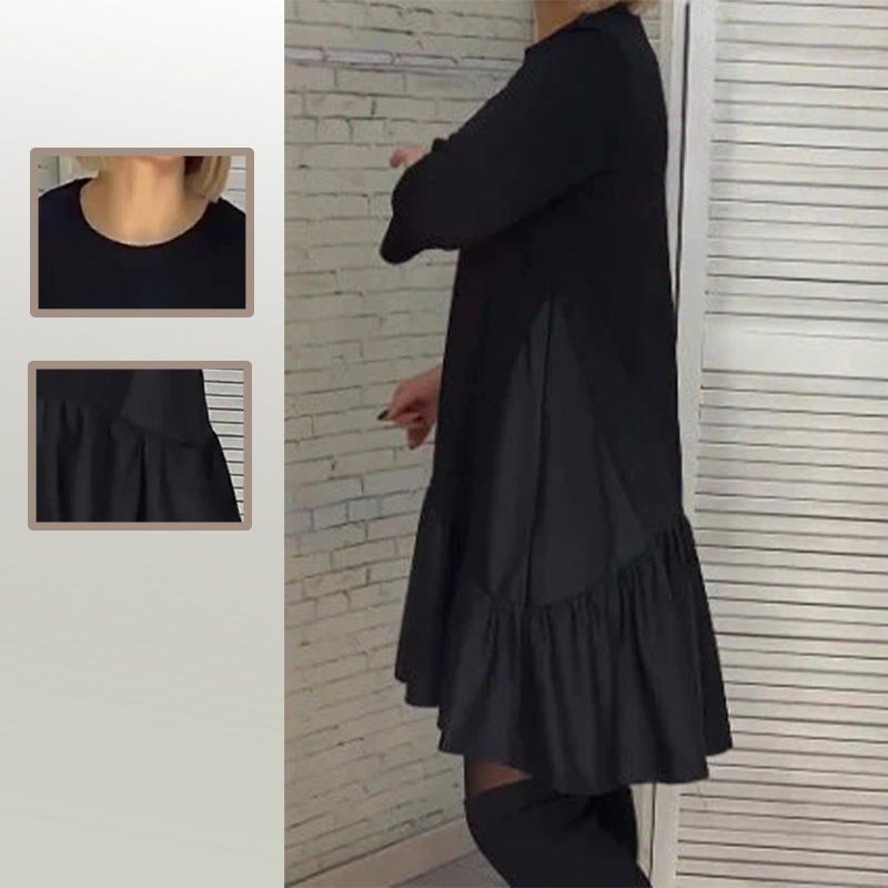 💖Loose Pleated Elegant Black Dress with Seven-pointed Sleeves