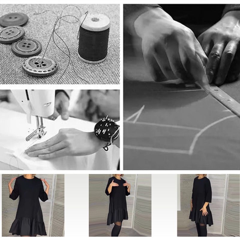 💖Loose Pleated Elegant Black Dress with Seven-pointed Sleeves