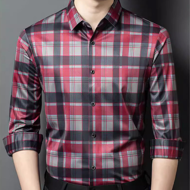 Men's Business Casual Long Sleeve Plaid Top