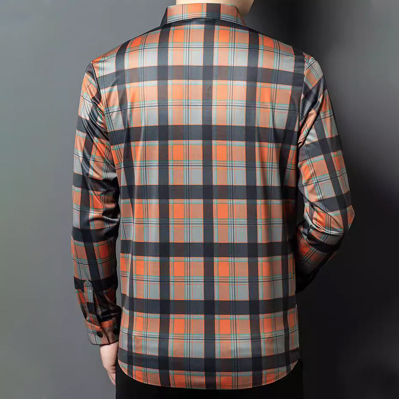 Men's Business Casual Long Sleeve Plaid Top