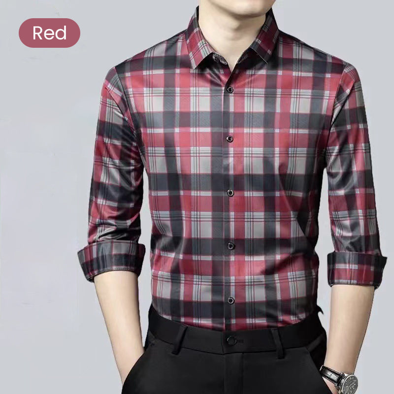 Men's Business Casual Long Sleeve Plaid Top