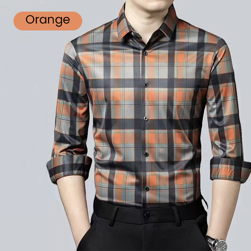 Men's Business Casual Long Sleeve Plaid Top