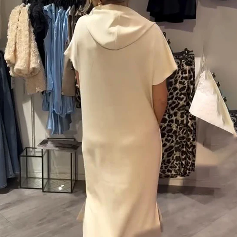 🎯 Factory direct supply ✨ for ladies solid color hooded short sleeve long skirt |