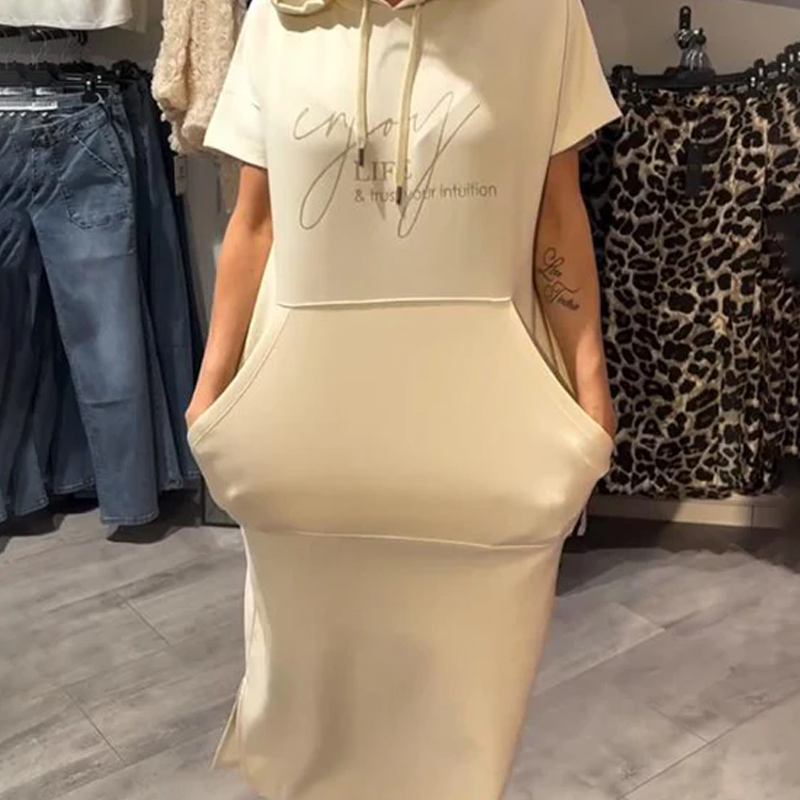 🎯 Factory direct supply ✨ for ladies solid color hooded short sleeve long skirt |