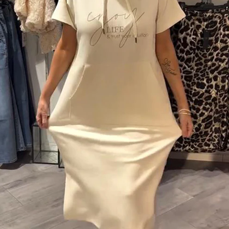 🎯 Factory direct supply ✨ for ladies solid color hooded short sleeve long skirt |