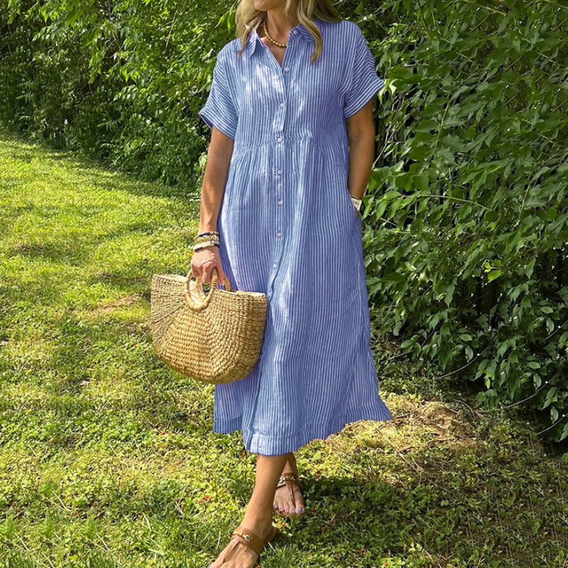 🌸Spring Sale-49% Off💃Striped Lapel Button Down Shirt Dress | With Functional Pockets