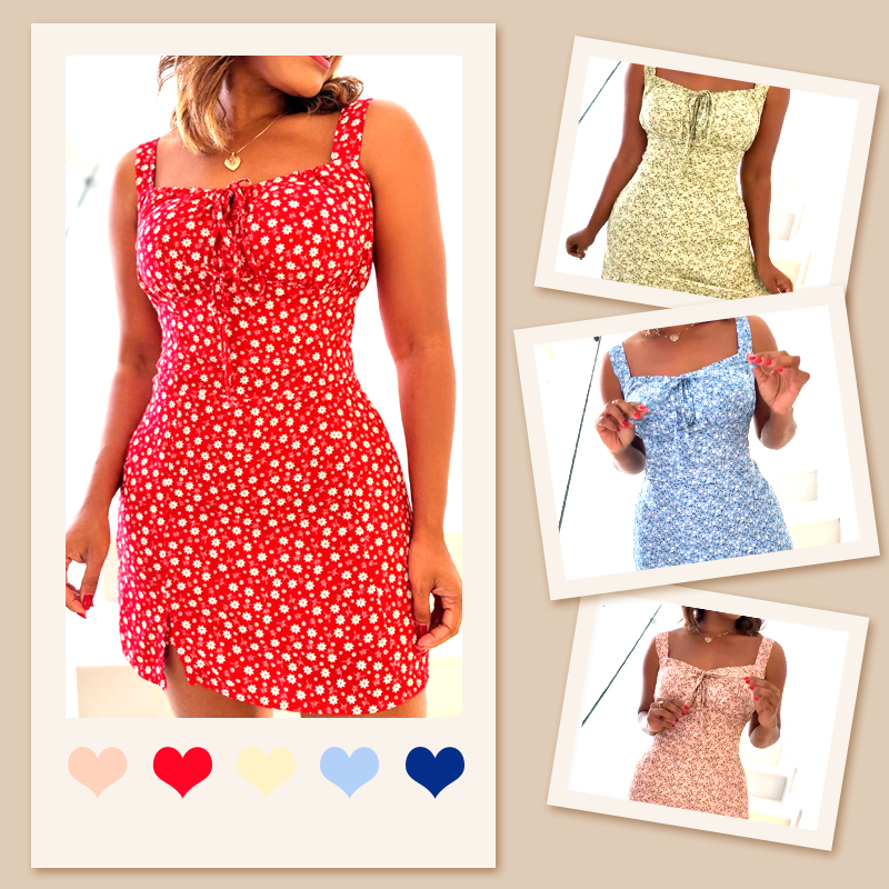 🌸Floral Print Spaghetti Strap Mini Dress