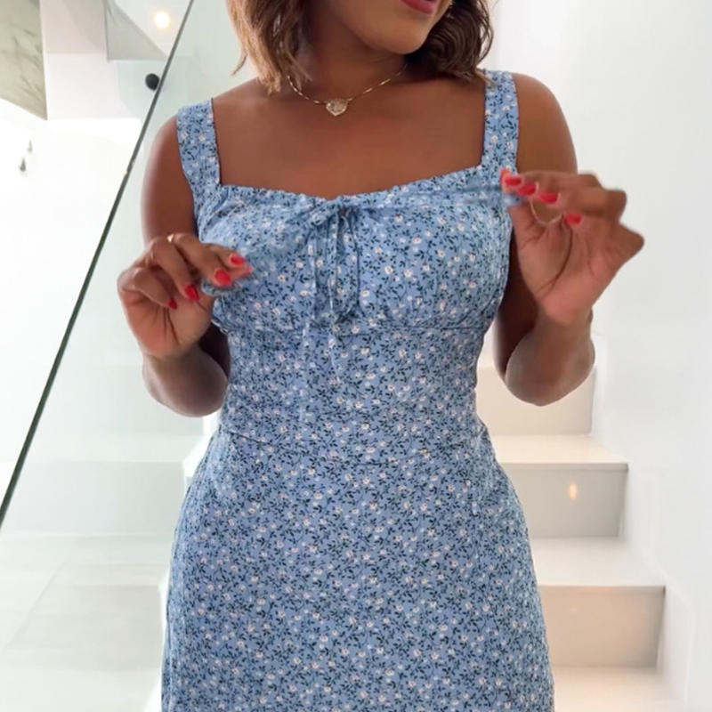 🌸Floral Print Spaghetti Strap Mini Dress